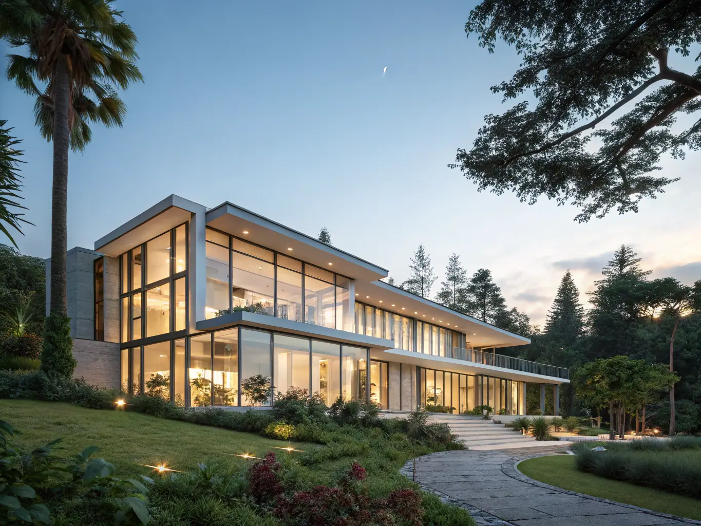 A modern conference center with glass walls and a large parking lot. The image should convey a sense of professionalism and accessibility.