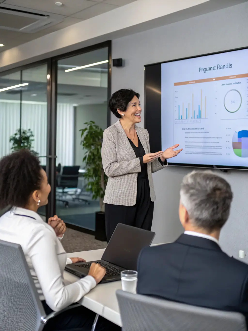 A photograph of a keynote speaker delivering a presentation on 'The Future of UK Business' at the BizSummit UK conference, capturing their engagement with the audience.